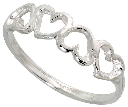 Sterling Silver Teeny Hearts Ring 3/16 inch wide, sizes 6 - 9