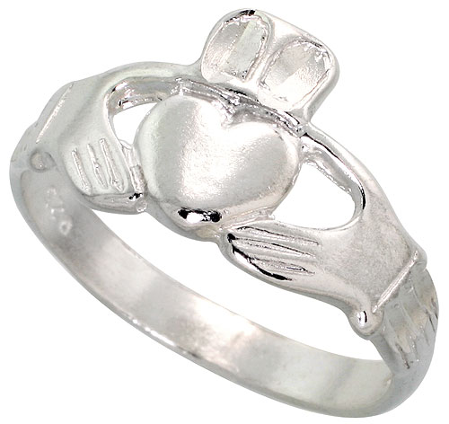 Sterling Silver Claddagh Ring for men and women 3/8 inch wide, sizes 5.5 - 10,