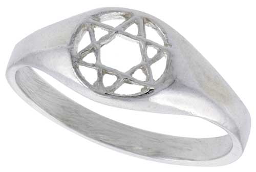 Sterling Silver Star of David Ring Polished finish 5/16 inch wide, sizes 6 - 9