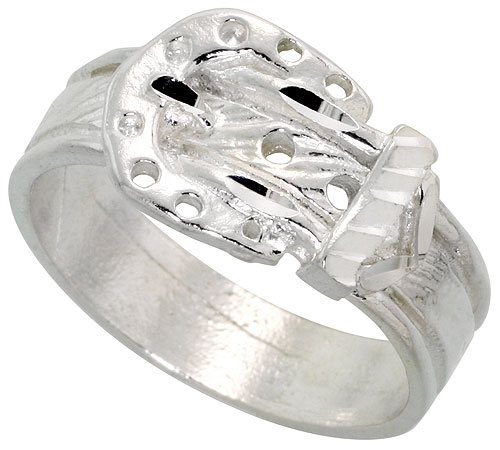 Sterling Silver Belt Buckle Ring Polished finish 3/8 inch wide, sizes 6 - 9,