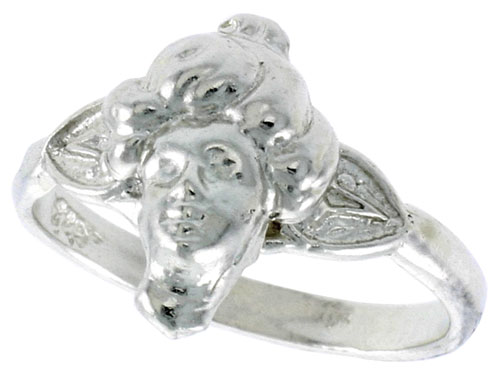 Sterling Silver Woman's Face Ring Polished finish 1/2 inch wide, sizes 6 - 9