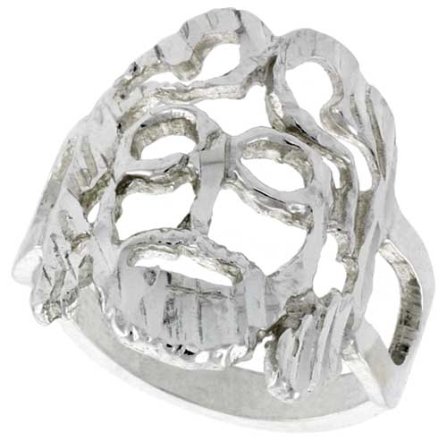 Sterling Silver Jesus Ring Polished finish 3/4 inch wide, sizes 6 - 9