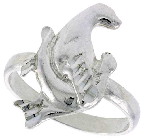 Sterling Silver Sea Lions Ring Polished finish 3/4 inch wide, sizes 6 - 9