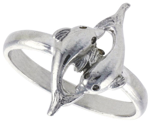 Sterling Silver Double Dolphin Ring Polished finish 11/16 inch wide, sizes 6 - 9