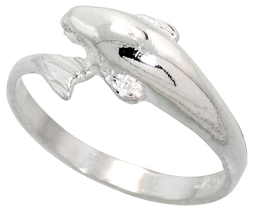 Sterling Silver Dolphin Ring Polished finish 3/8 inch wide, sizes 6 - 9,