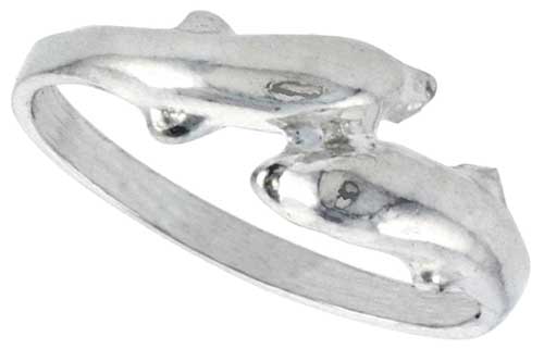 Sterling Silver Double Dolphin Ring Polished finish 1/4 inch wide, sizes 6 - 9