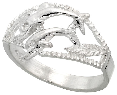 Sterling Silver Double Dolphin Ring Polished finish 1/2 inch wide, sizes 6 - 9