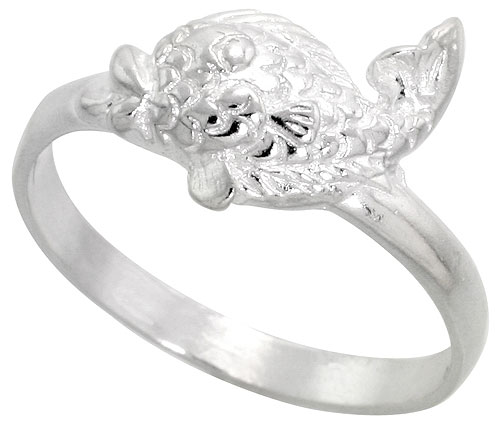 Sterling Silver Fish Ring Polished finish 3/8 inch wide, sizes 6 - 9,