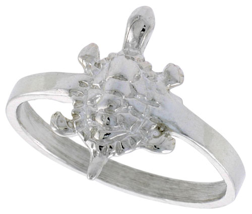 Sterling Silver Turtle Ring Polished finish 5/8 inch wide, sizes 6 - 9