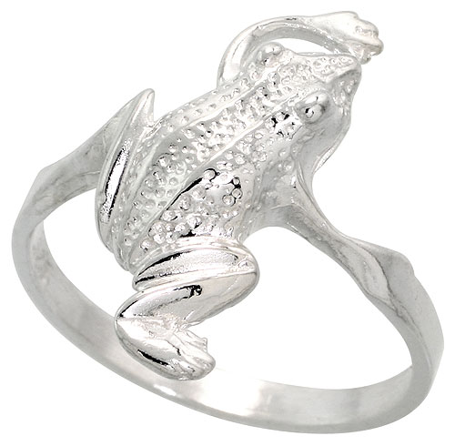 Sterling Silver Frog Ring Polished finish 3/4 inch wide, sizes 6 - 9