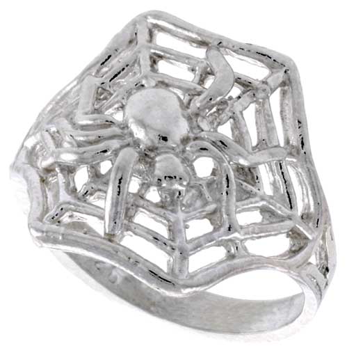 Sterling Silver Spider with Spiderweb Ring Polished finish 5/8 inch wide, sizes 6 - 9