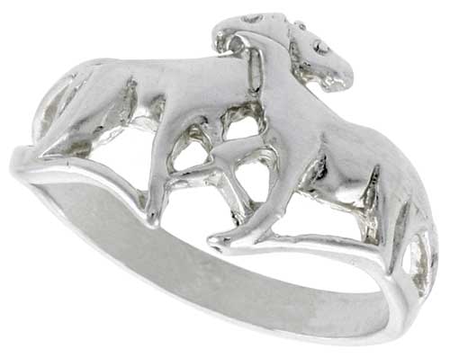 Sterling Silver Double Horse Ring Polished finish 7/16 inch wide, sizes 6 - 9
