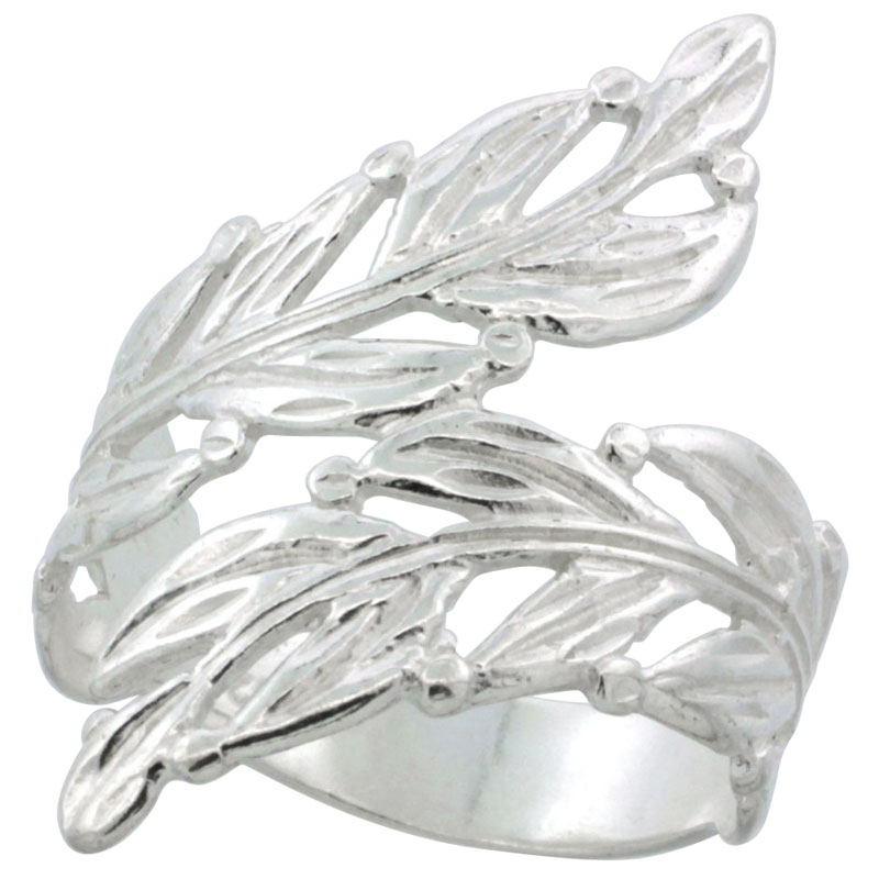 Sterling Silver Freeform Leaf Vine Ring Polished finish 1 3/16 inch wide, sizes 6 - 9