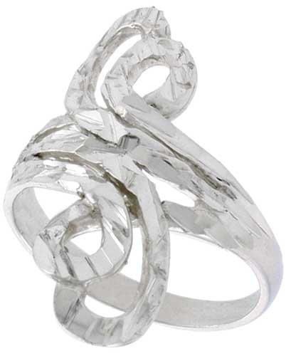 Sterling Silver Freeform Loop Ring Polished finish 1 1/8 inch wide, sizes 6 - 9