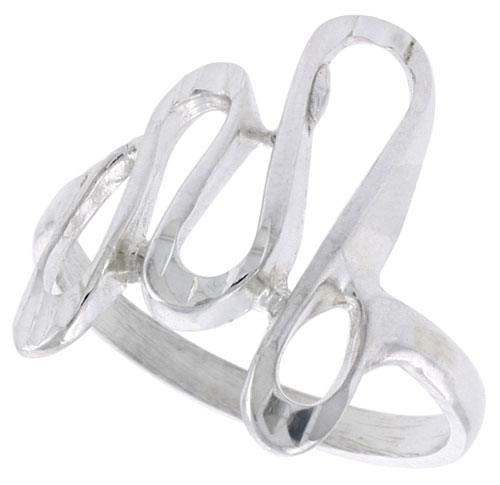 Sterling Silver Freeform Loop Ring Polished finish 3/4 inch wide, sizes 6 - 9