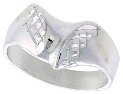 Sterling Silver Freeform Ring Polished finish 3/8 inch wide, sizes 6 - 9,