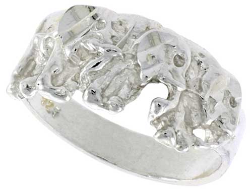 Sterling Silver Elephant Ring Polished finish 7/16 inch wide, sizes 6 - 9