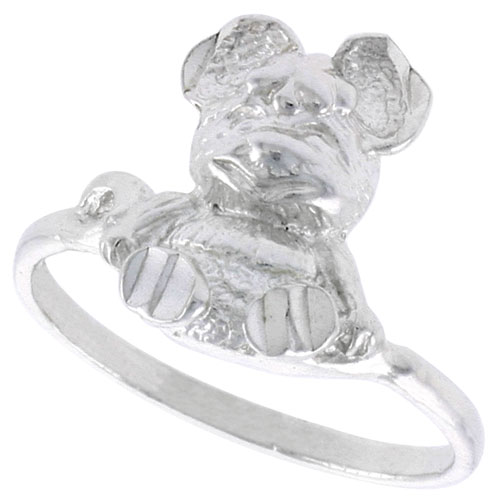 Sterling Silver Teddy Bear Ring Polished finish 9/16 inch wide, sizes 6 - 9