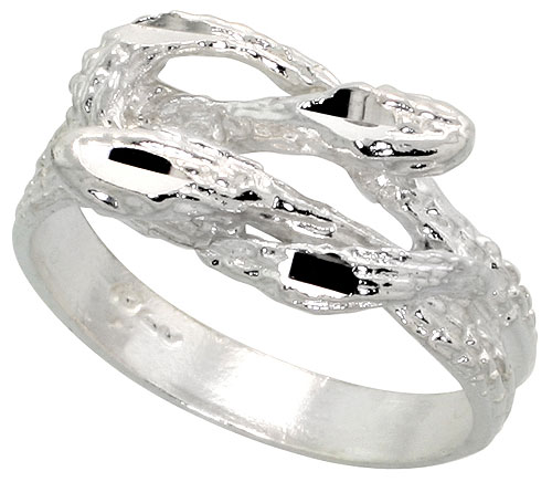Sterling Silver Snake Ring Polished finish 3/8 inch wide, sizes 6 - 9,
