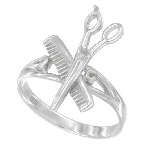Sterling Silver Barber Shop Comb & Scissors Ring Flawless Quality 3/4 inch long, sizes 6 - 9