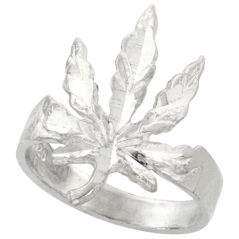 Sterling Silver Pot Leaf Ring Polished finish 7/8 inch wide, sizes 6 - 9