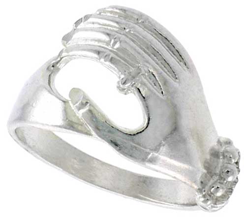 Sterling Silver Hand Ring Polished finish 1/2 inch wide, sizes 6 - 9