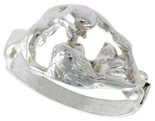 Sterling Silver Couple Making Love Ring Polished finish 7/16 inch wide, sizes 6 - 9