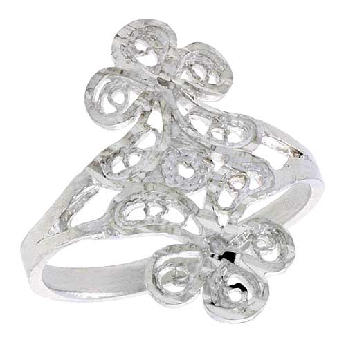 Sterling Silver Floral Filigree Ring, 3/4 inch