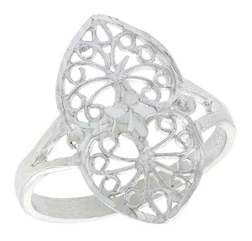 Sterling Silver Double Heart Filigree Ring, 3/4 inch, w/ Teeny Star