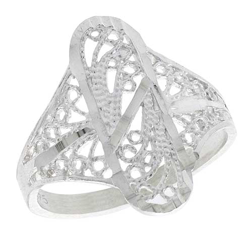 Sterling Silver Oval Filigree Ring, 3/4 inch