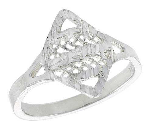 Sterling Silver Diamond-shaped Filigree Ring, 1/2 inch