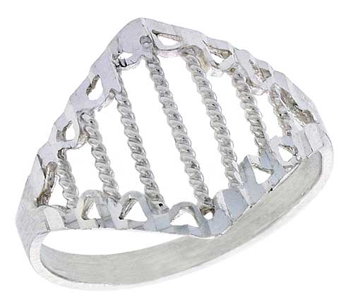 Sterling Silver Diamond-shaped Filigree Ring, 1/2 inch