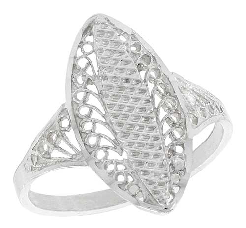 Sterling Silver Oval-shaped Filigree Ring, 3/4 inch