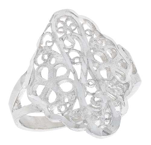 Sterling Silver Floral Filigree Ring, 3/4 inch