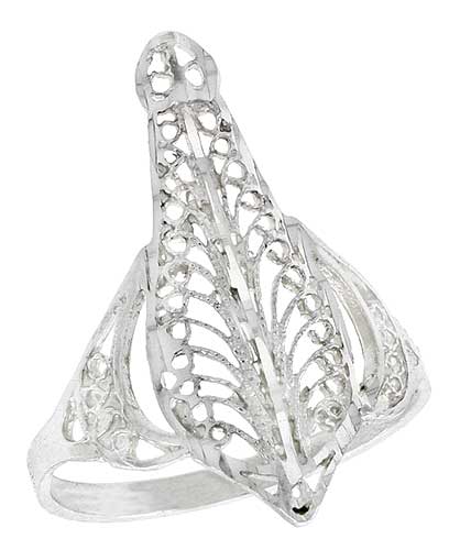 Sterling Silver Pear-shaped Filigree Ring, 1 inch
