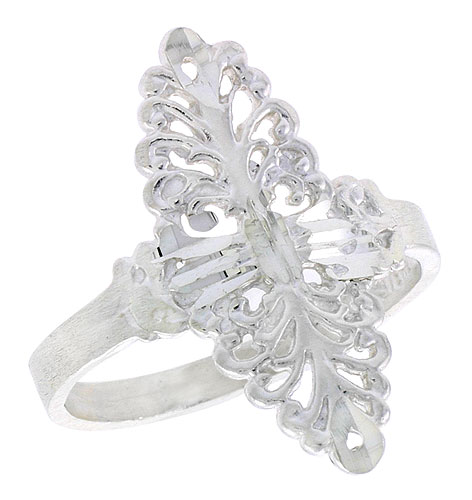 Sterling Silver Navette-shaped Filigree Ring, 7/8 inch