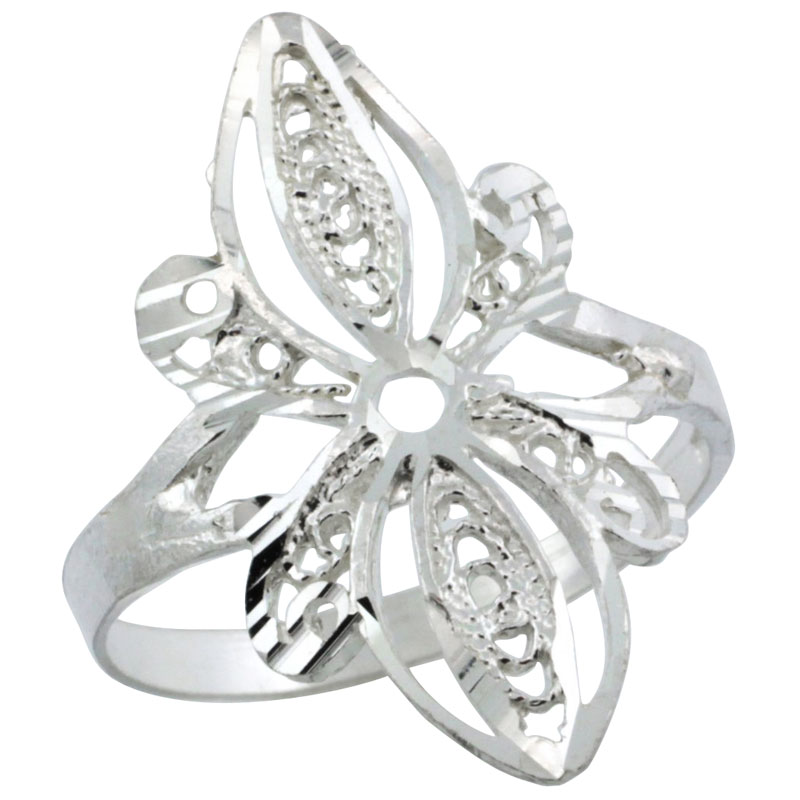 Sterling Silver Floral Filigree Ring, 7/8 inch
