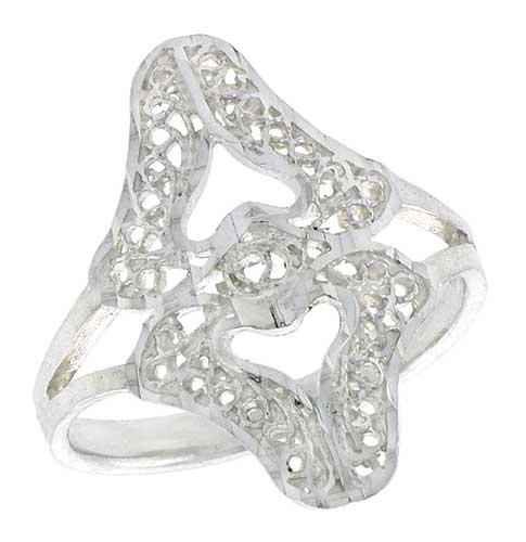 Sterling Silver Double Heart Filigree Ring, 3/4 inch