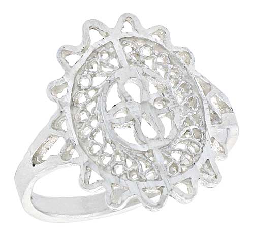 Sterling Silver Oval-shaped Filigree Ring, 3/4 inch