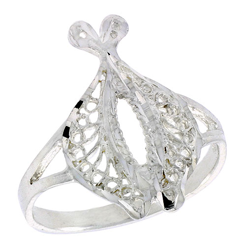 Sterling Silver Double Dolphin Filigree Ring, 3/4 inch