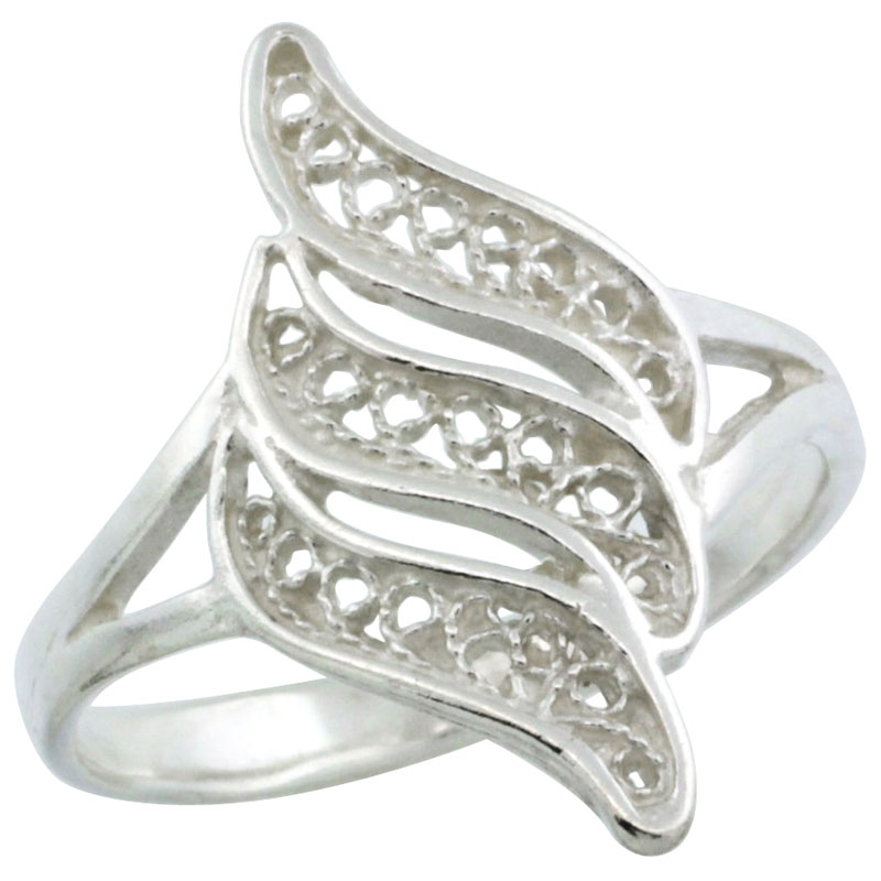 Sterling Silver Triple Swirl Filigree Ring, 3/4 inch