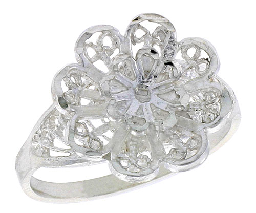 Sterling Silver Flower Filigree Ring, 1/2 inch