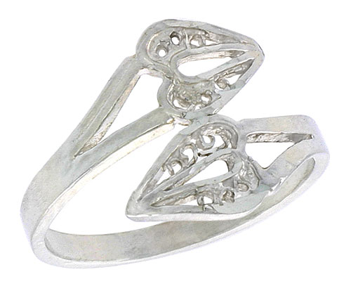 Sterling Silver Double Heart Filigree Ring, 1/2 inch