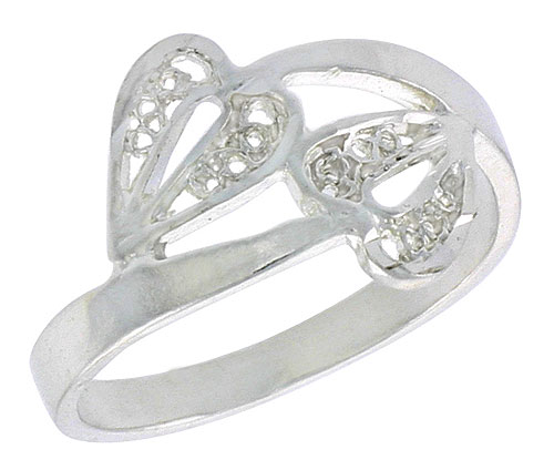Sterling Silver Double Heart Filigree Ring, 1/2 inch