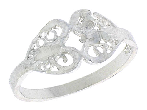 Sterling Silver Double Heart Filigree Ring, 1/4 inch