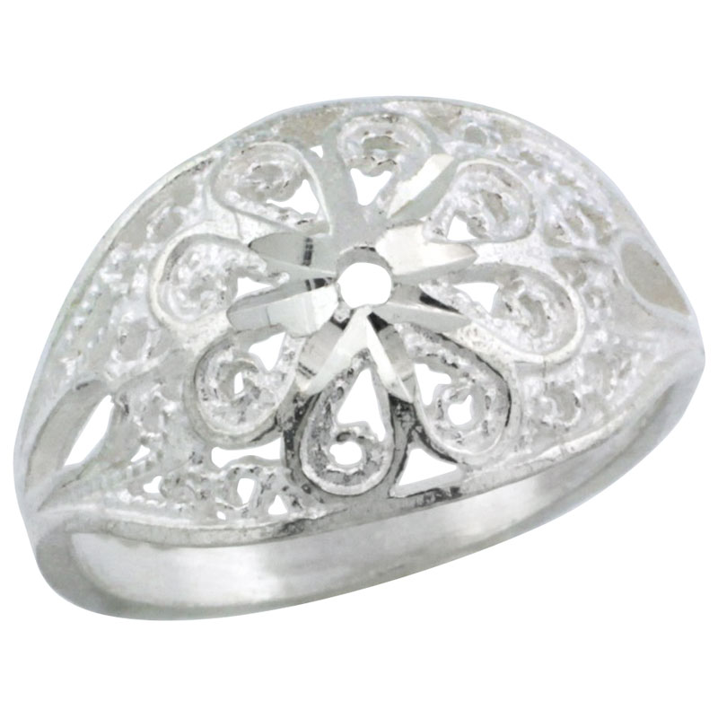 Sterling Silver Flower Filigree Ring, 1/2 inch