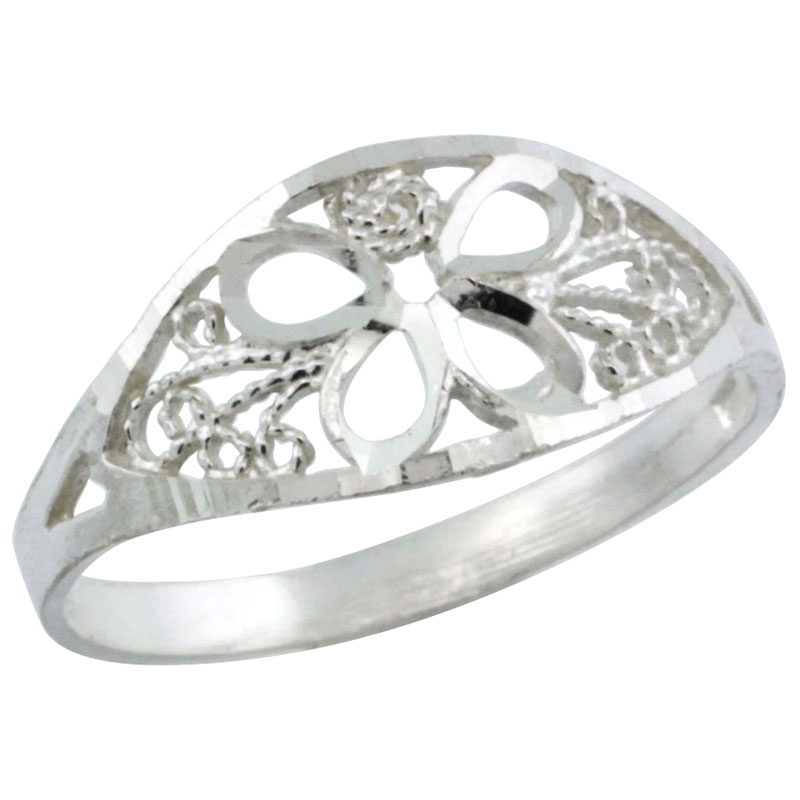 Sterling Silver Flower Filigree Ring, 5/16 inch