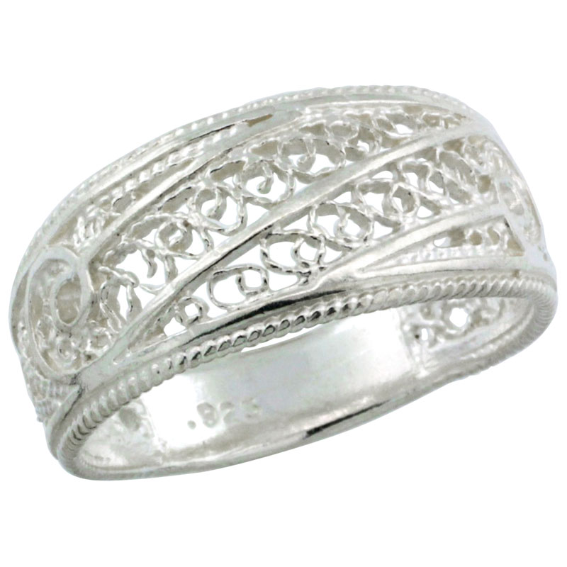 Sterling Silver Filigree Dome Ring, 3/8 inch