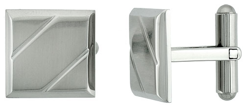 Stainless Steel Square Cufflinks with 2 Grooves 5/8 x 5/8 in.