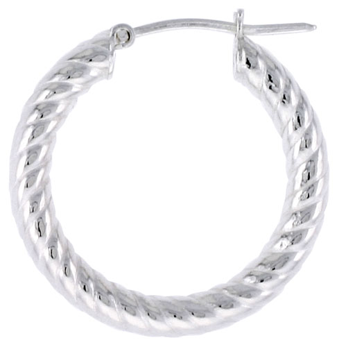 Small Sterling Silver Italian Hoop Earrings Spiral Tubing,, 13/16 inch